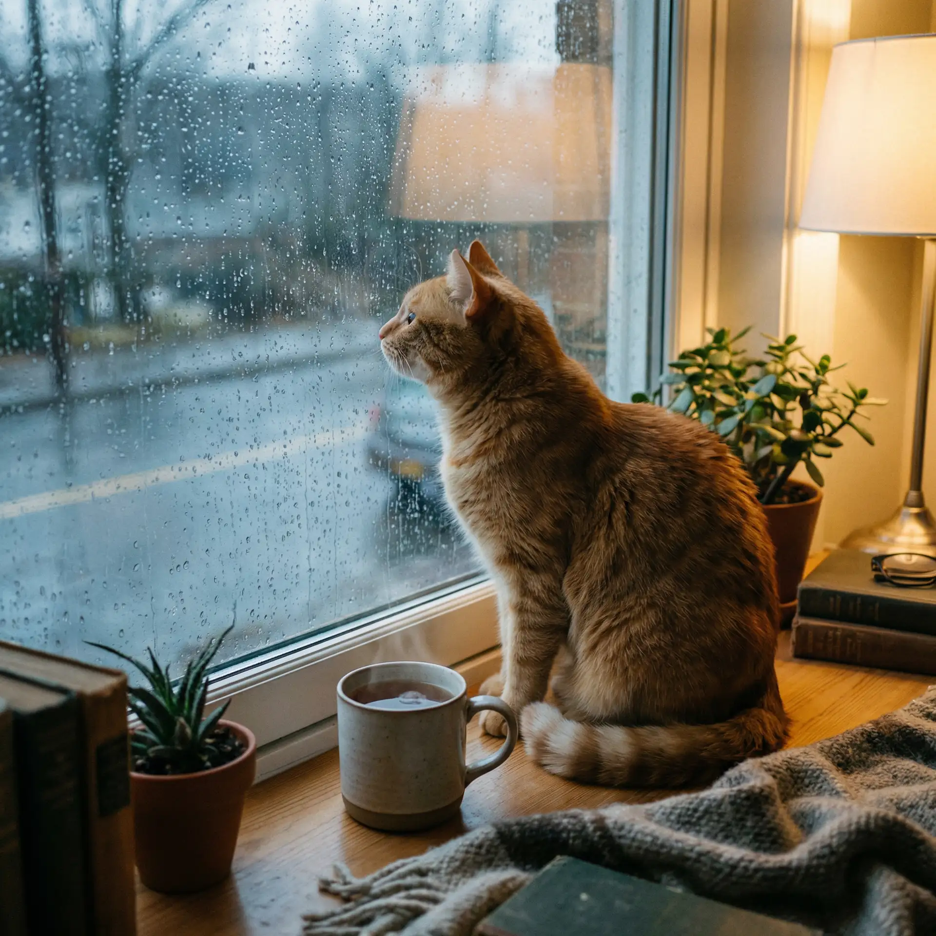 猫咪望着窗外的雨 - 91今日吃瓜